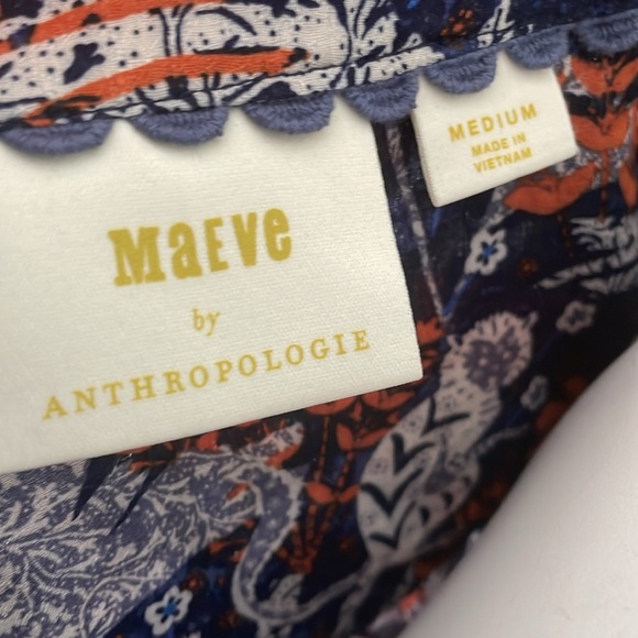 ANTHROPOLOGIE Maeve Cathy Pleated Blue Jungle Top Medium - Picture 9 of 11